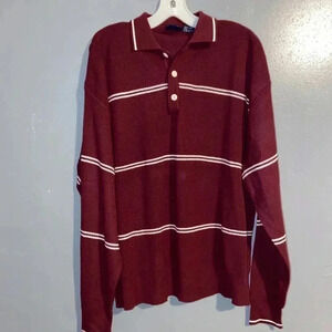 Vintage John Blair Polo Button Up Pullover Sweater Maroon White Stripe Men XXL